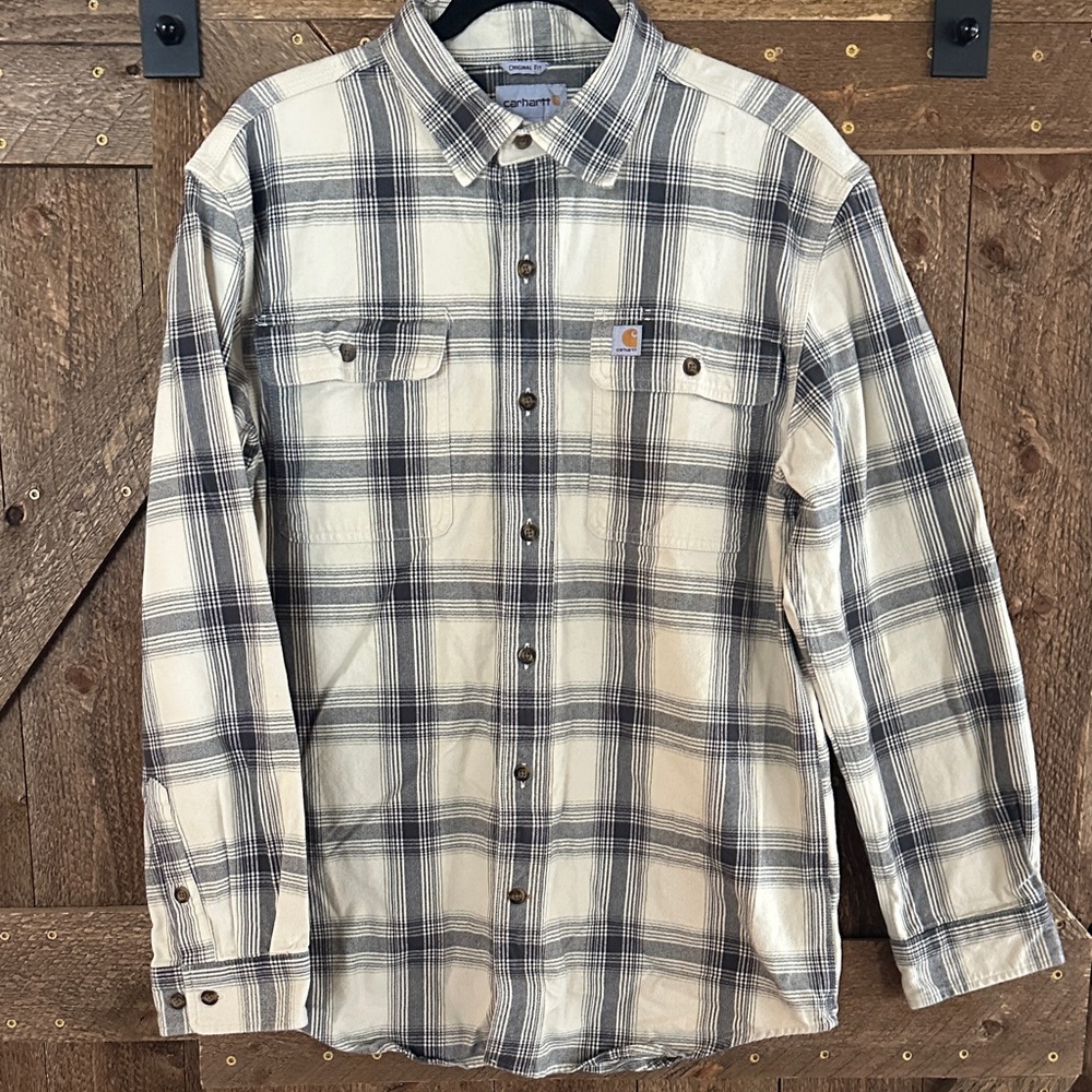 Carhartt Men's Casual Plaid Shirt - Black and Cream